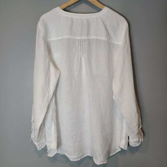 Talbots Womens Linen Blouse Top Plus 2X White Coastal Minimalist Flowy Resort - Picture 8 of 8